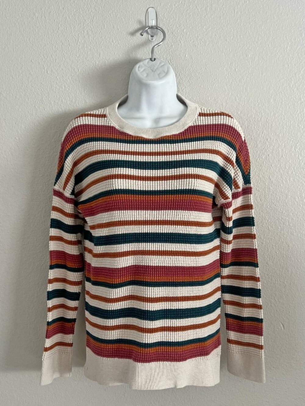 REI Co-op Striped Waffle Knit Pullover Sweater Women’s Multicolor Cotton Sz S